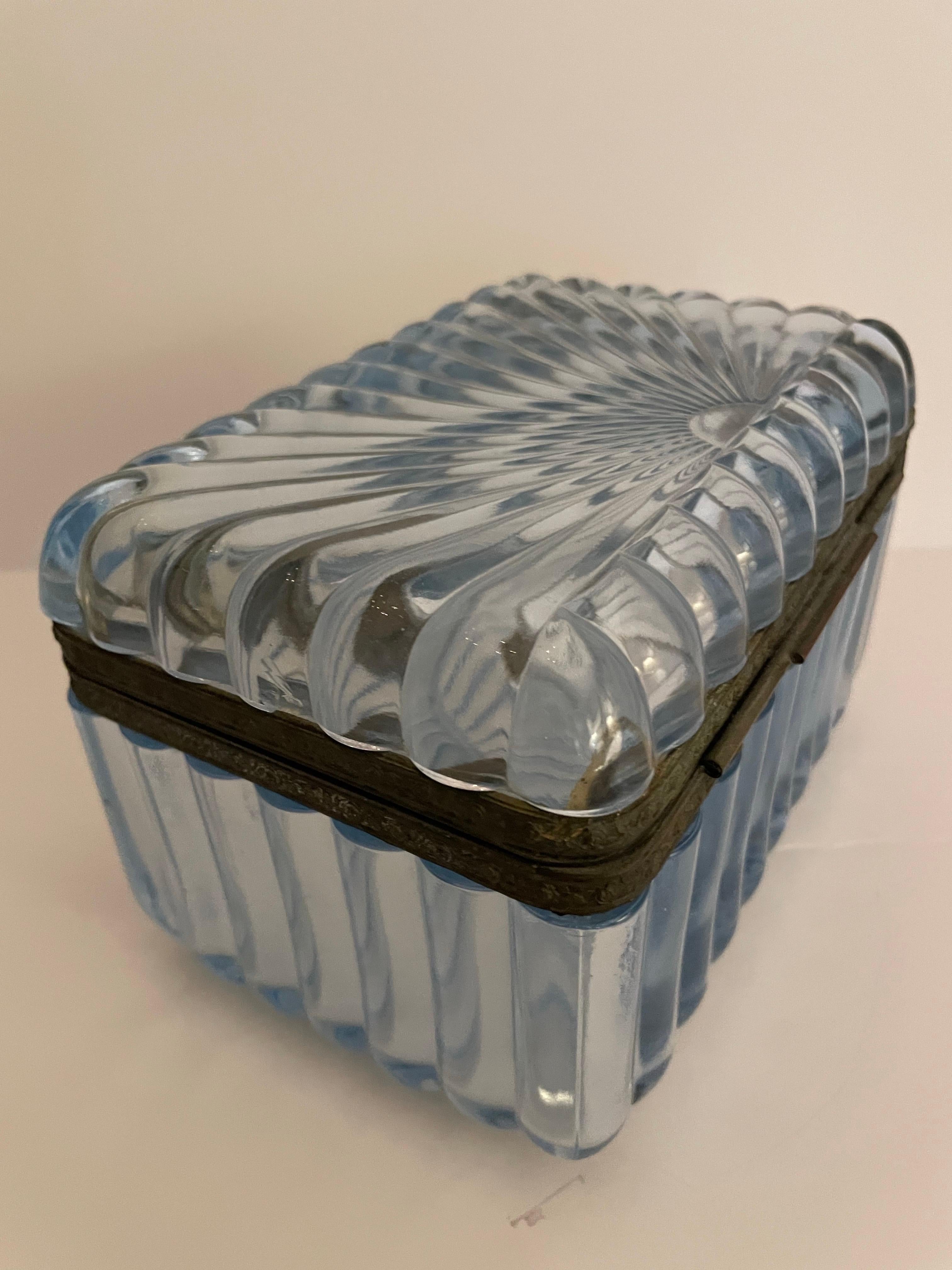 Pale Blue French Crystal & Bronze Dresser Box by Baccarat For Sale 5