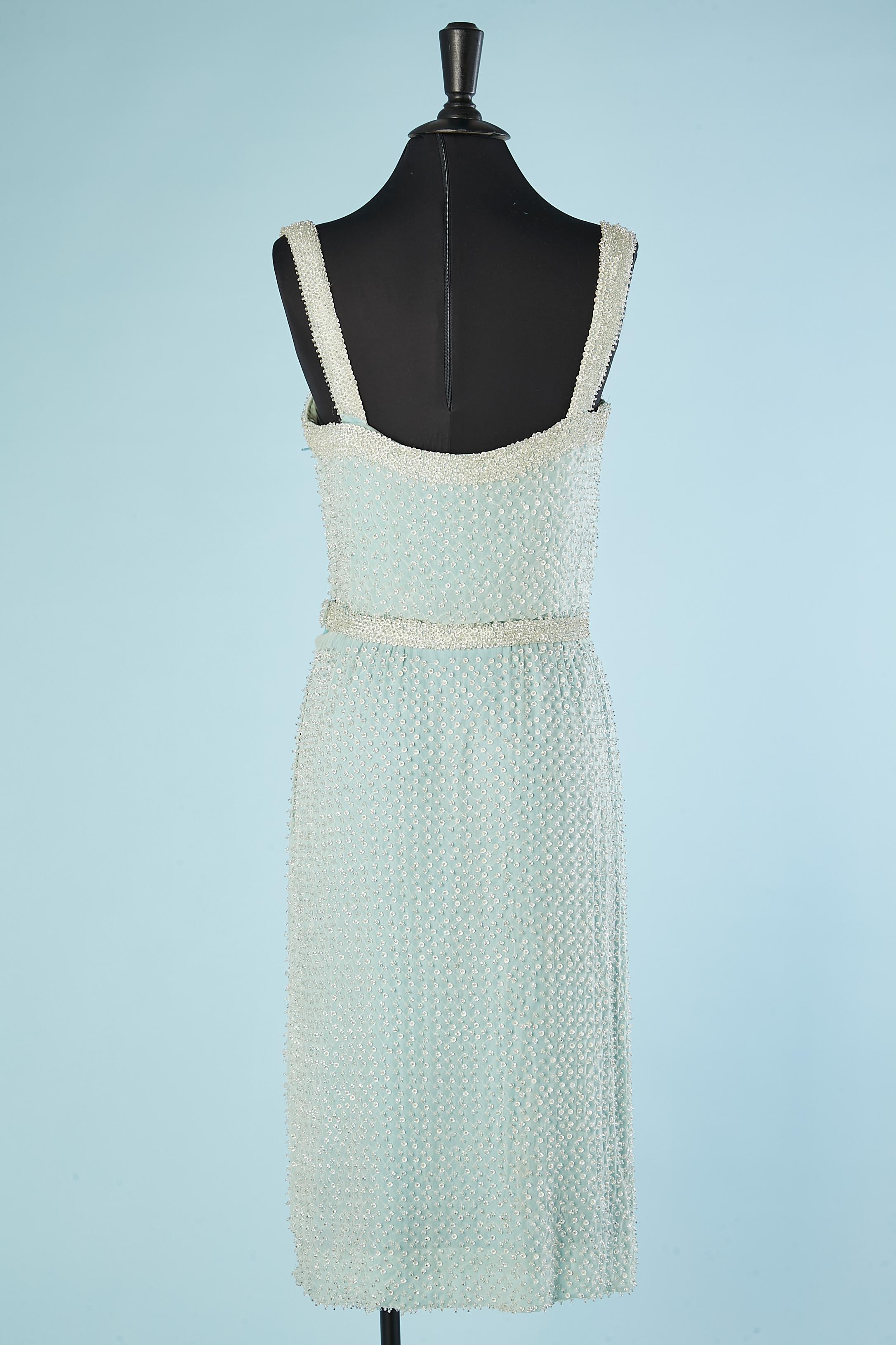 Women's Pale blue fully beaded cocktail dress Circa 1960 For Sale