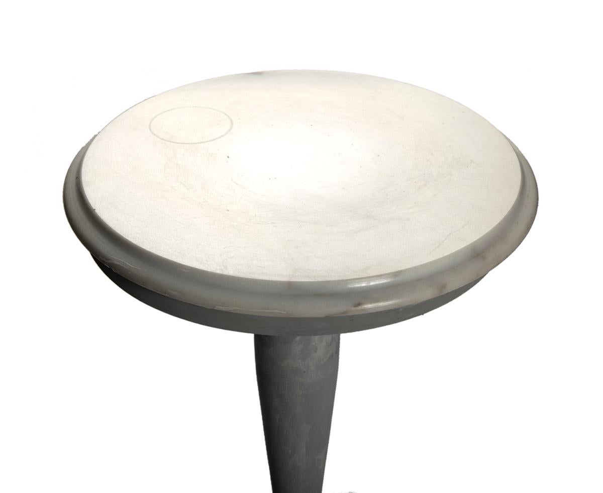 Pale Blue Gray Pedestal Table with Marble Top Plant or Pillar Stand In Good Condition In Malibu, CA