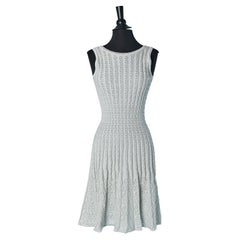 Pale blue-grey sleeveless jacquard cocktail dress ALAIA