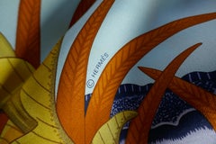 Pale Blue HERMÈS Ardmore Artists design “La Marche du Zambeze” 100% Silk Scarf,