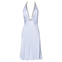 Pale blue jersey dress with embroidered cut off and neckline Roberto Cavalli 