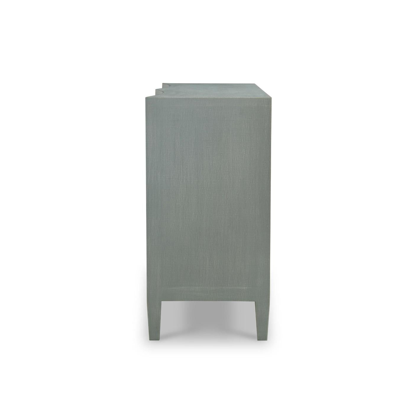 Mid-Century Modern Pale Blue Linen Wrapped Modern Dresser For Sale