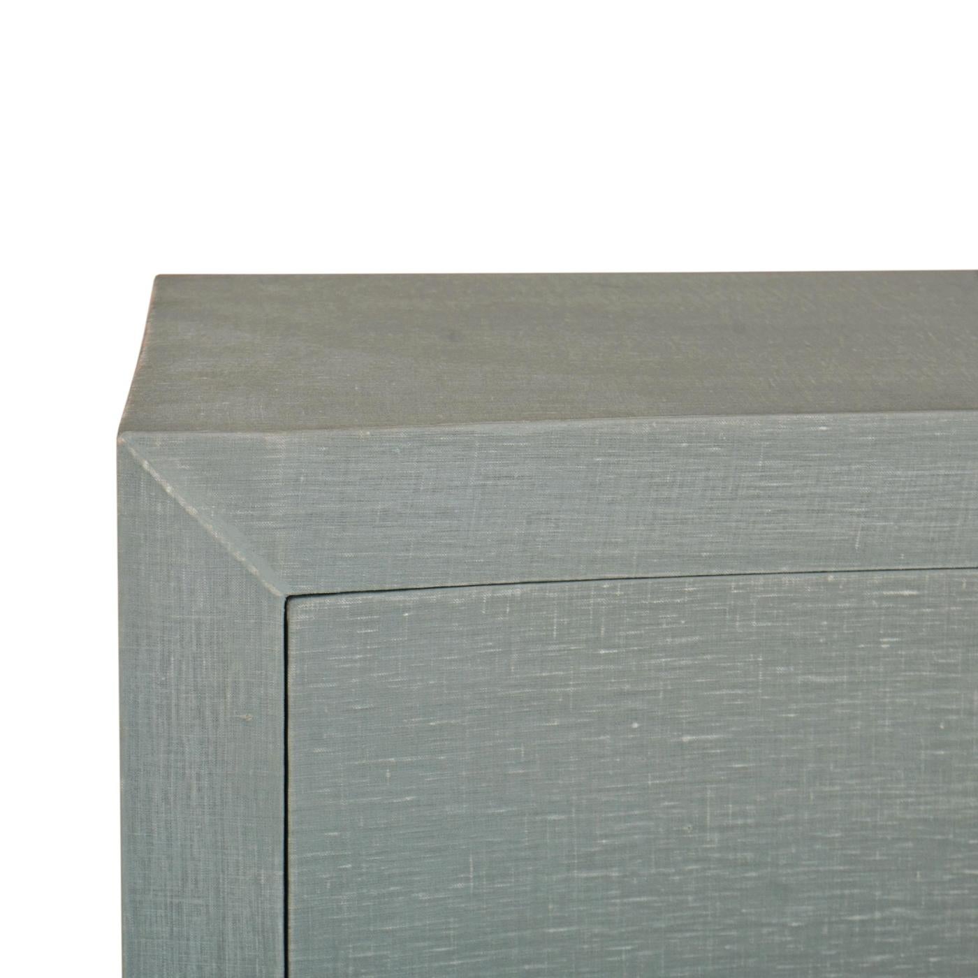 Asian Pale Blue Linen Wrapped Modern Dresser For Sale