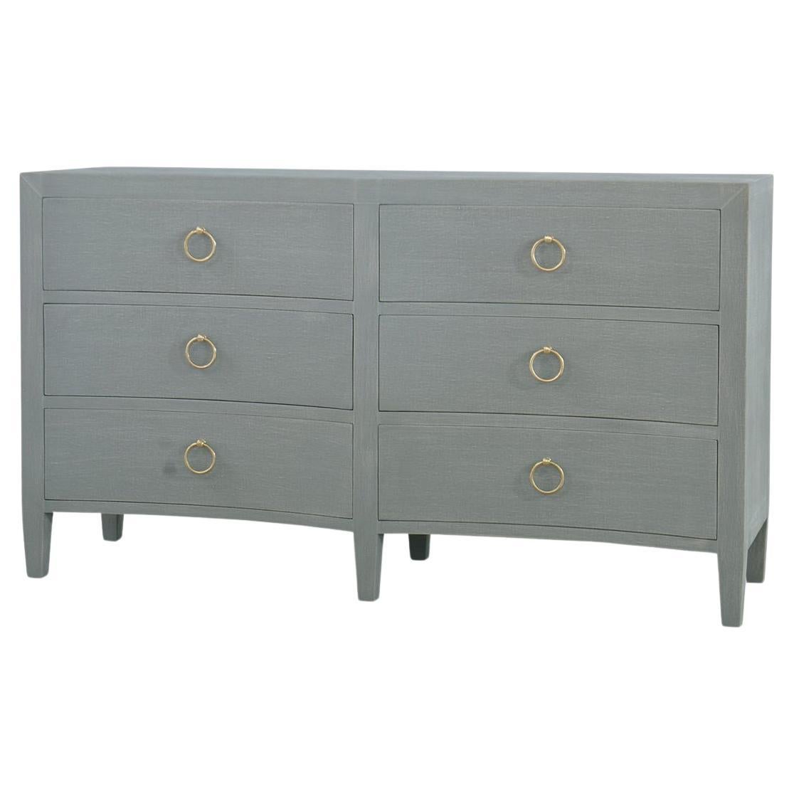 Pale Blue Linen Wrapped Modern Dresser For Sale