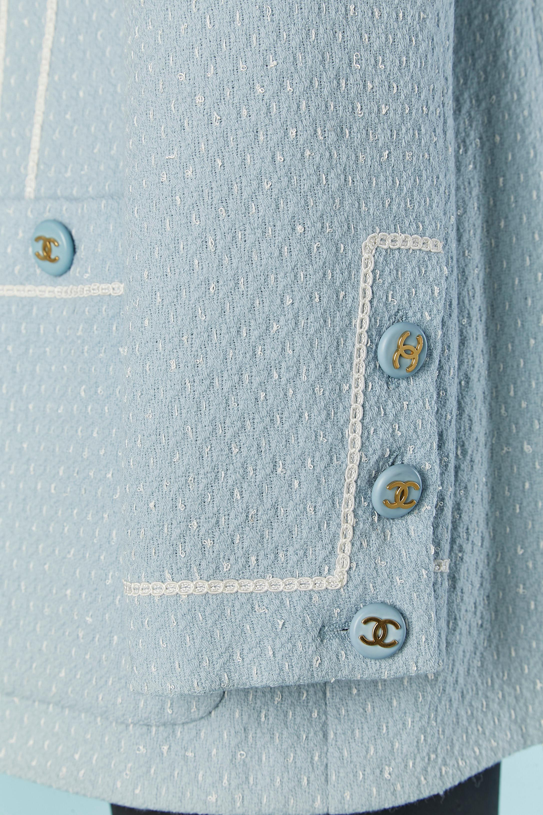 Veste longue en tweed bleu pâle à simple boutonnage CHANEL Boutique fo Bergdorf Goodman en vente 2