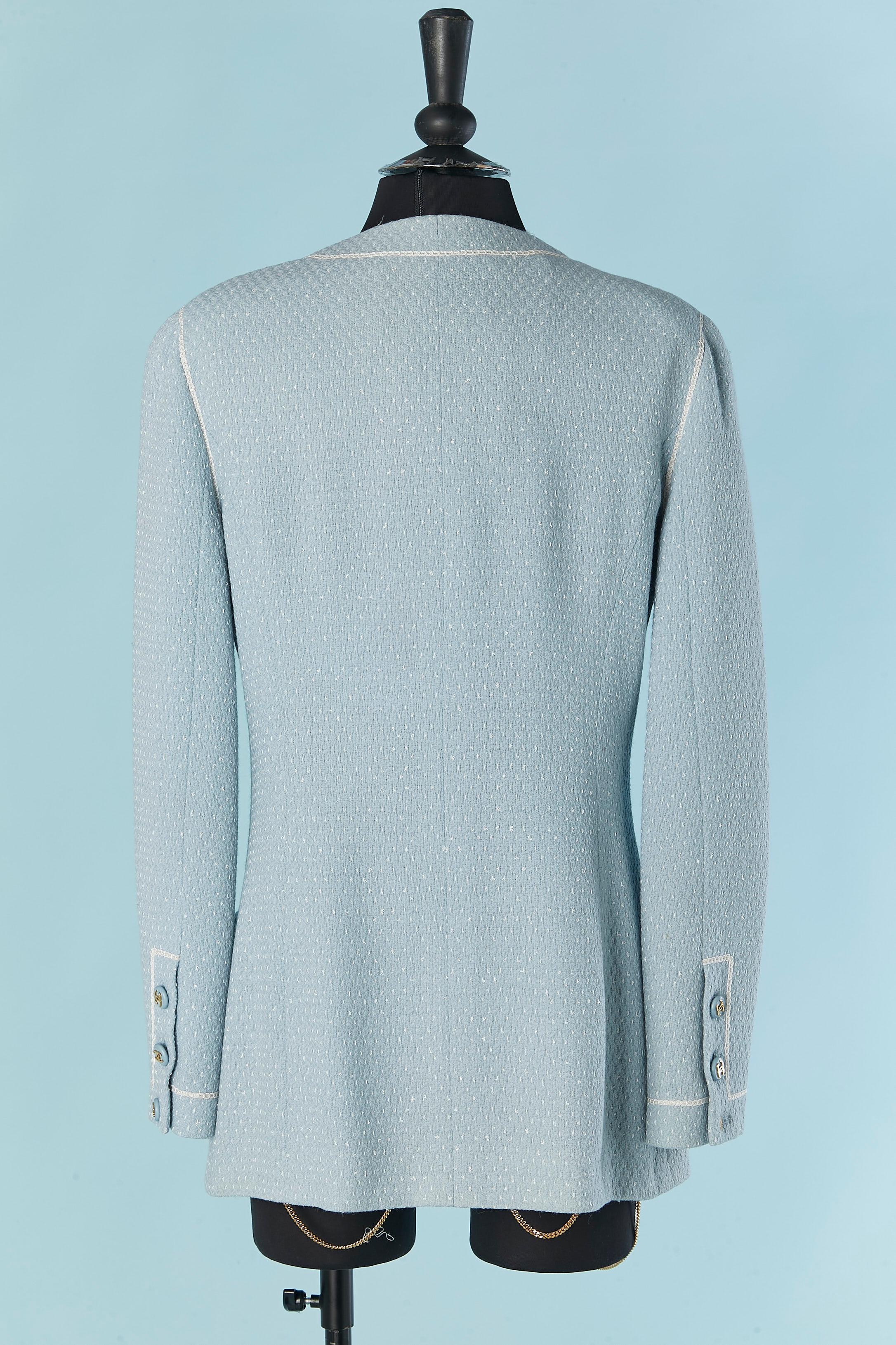 Veste longue en tweed bleu pâle à simple boutonnage CHANEL Boutique fo Bergdorf Goodman en vente 3
