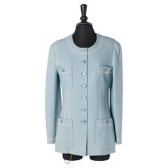 Veste longue en tweed bleu pâle à simple boutonnage CHANEL Boutique fo Bergdorf Goodman