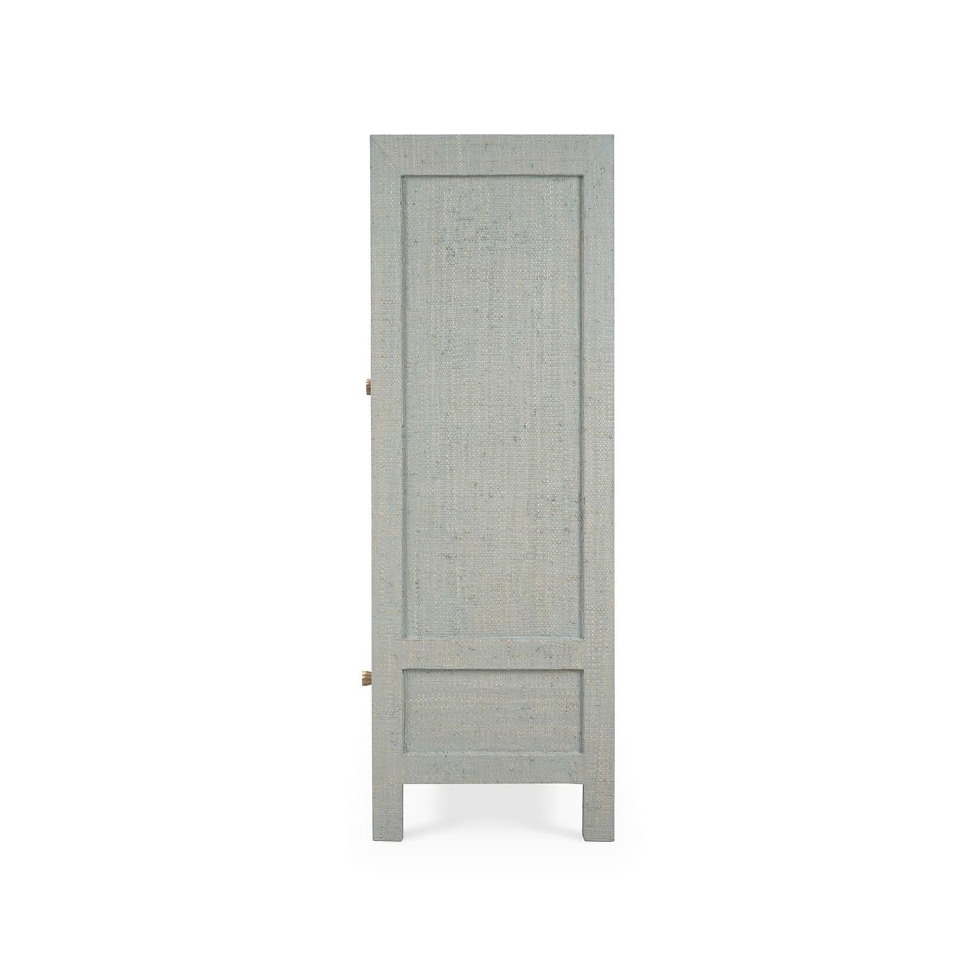 Asian Pale Blue Modern China Cabinet For Sale