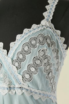 Pale blue night gown with white lace inset
