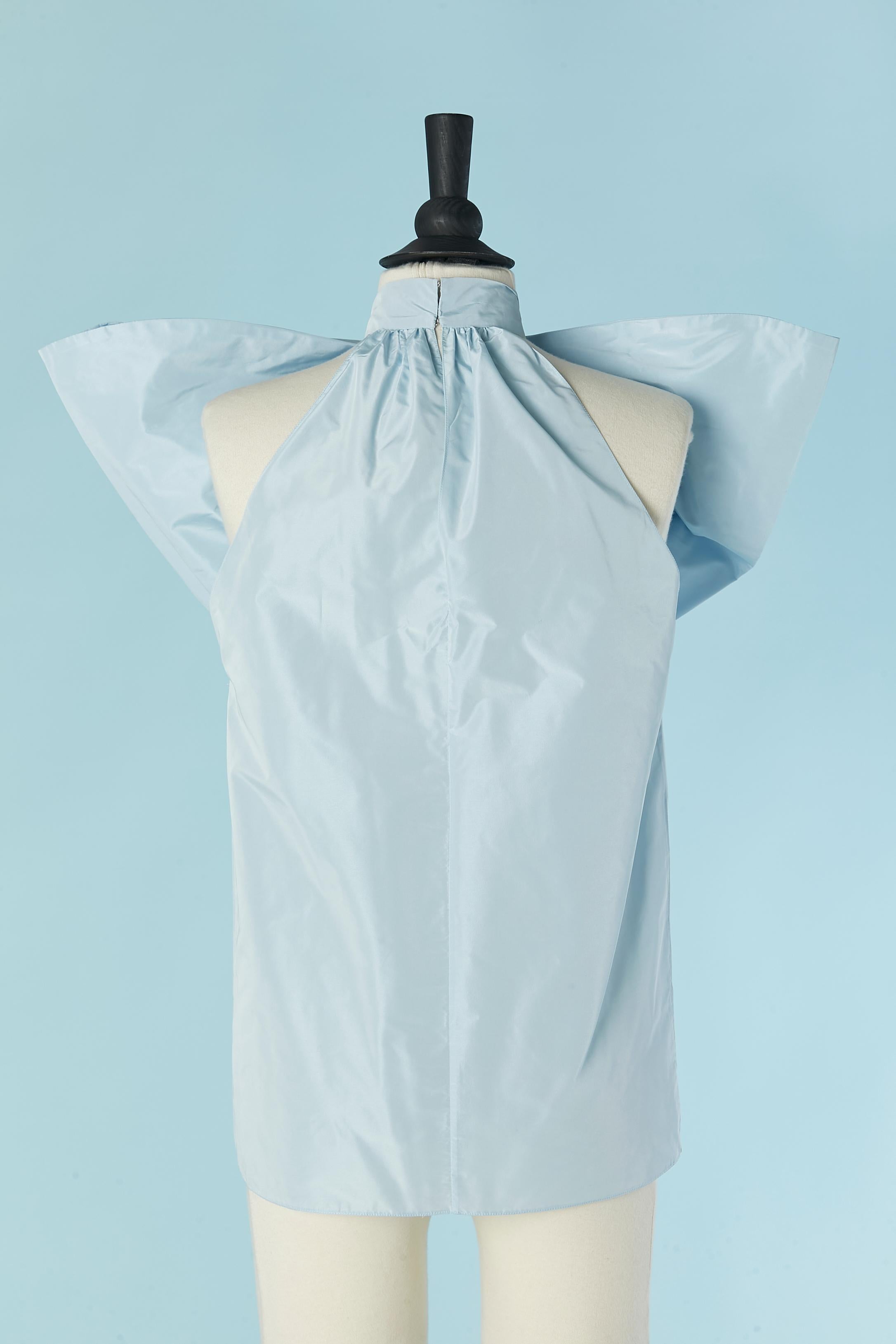 Pale blue nylon sleeveless top with oversize bow GIVENCHY In New Condition For Sale In Saint-Ouen-Sur-Seine, FR