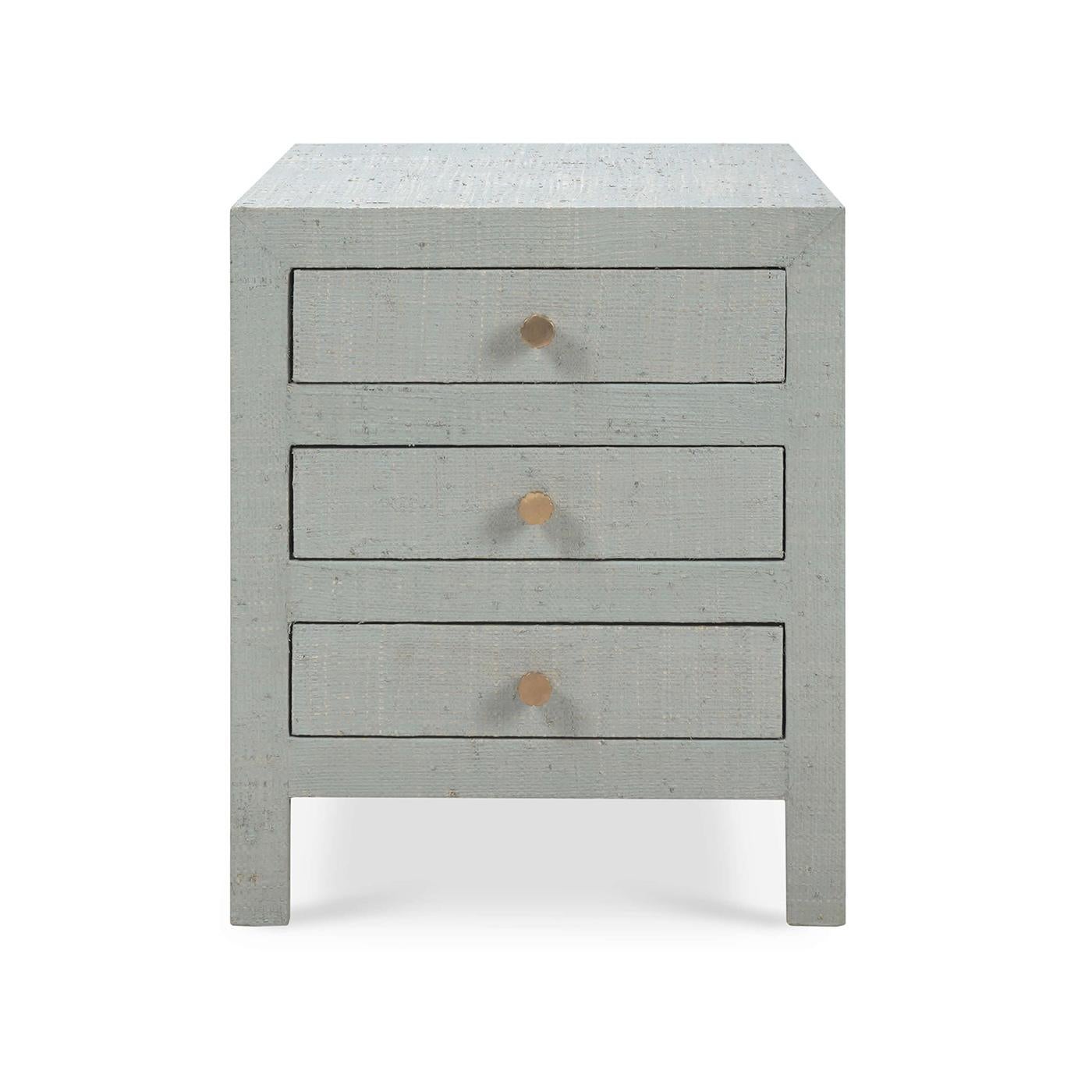 Organic Modern Pale Blue Raffia Bedside Table For Sale
