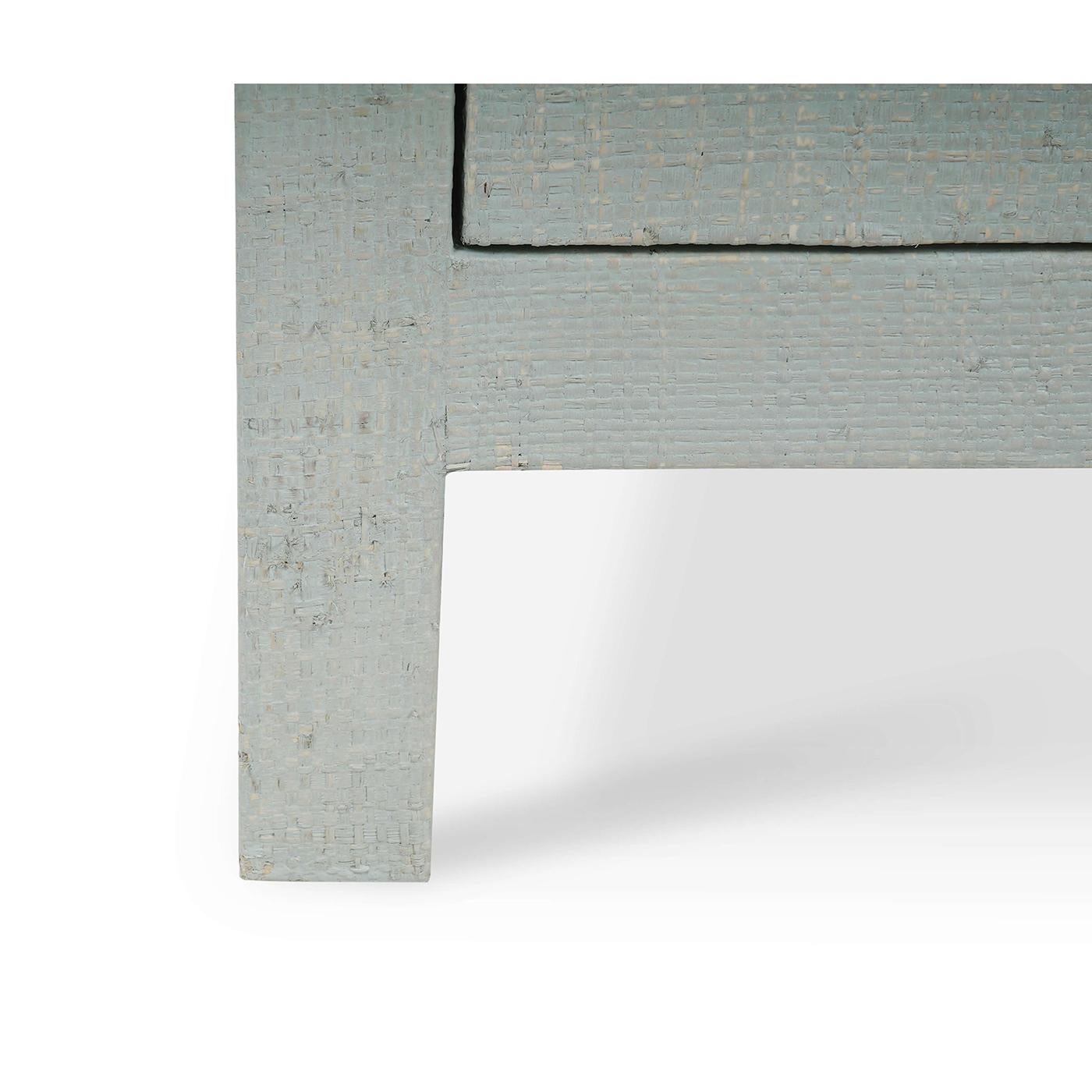 Contemporary Pale Blue Raffia Bedside Table For Sale