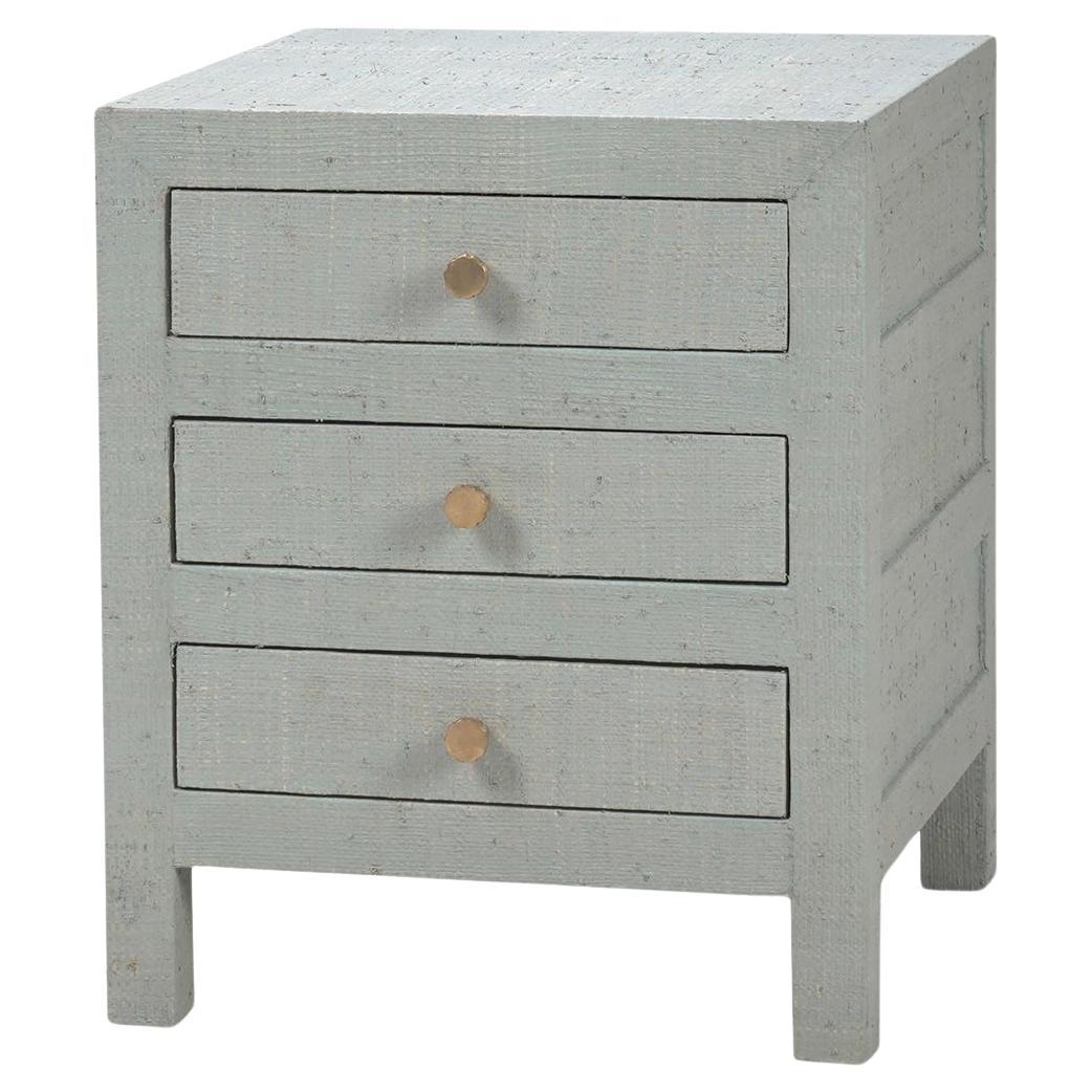 Pale Blue Raffia Bedside Table For Sale