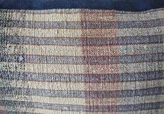 Pale Blue Red White Hemp and Cotton Striped Pillow Portugese 19th Century