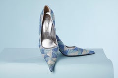Pale blue satin pump covered with blue and silver rhinestone Gianmarco Lorenzi