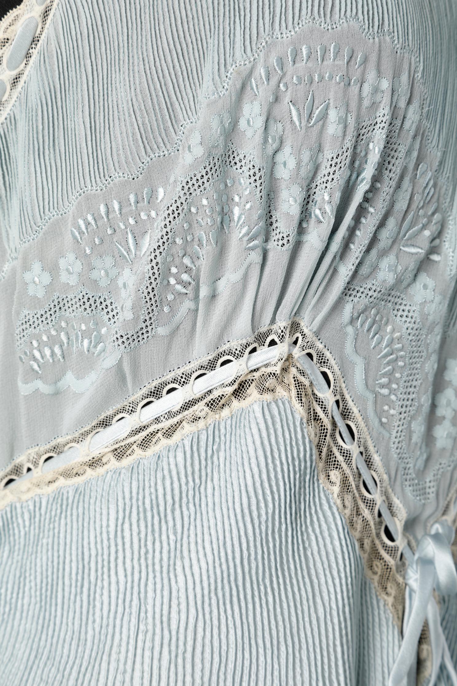 Pale blue silk , lace and embroideries Sleeping gown Circa 1930 1