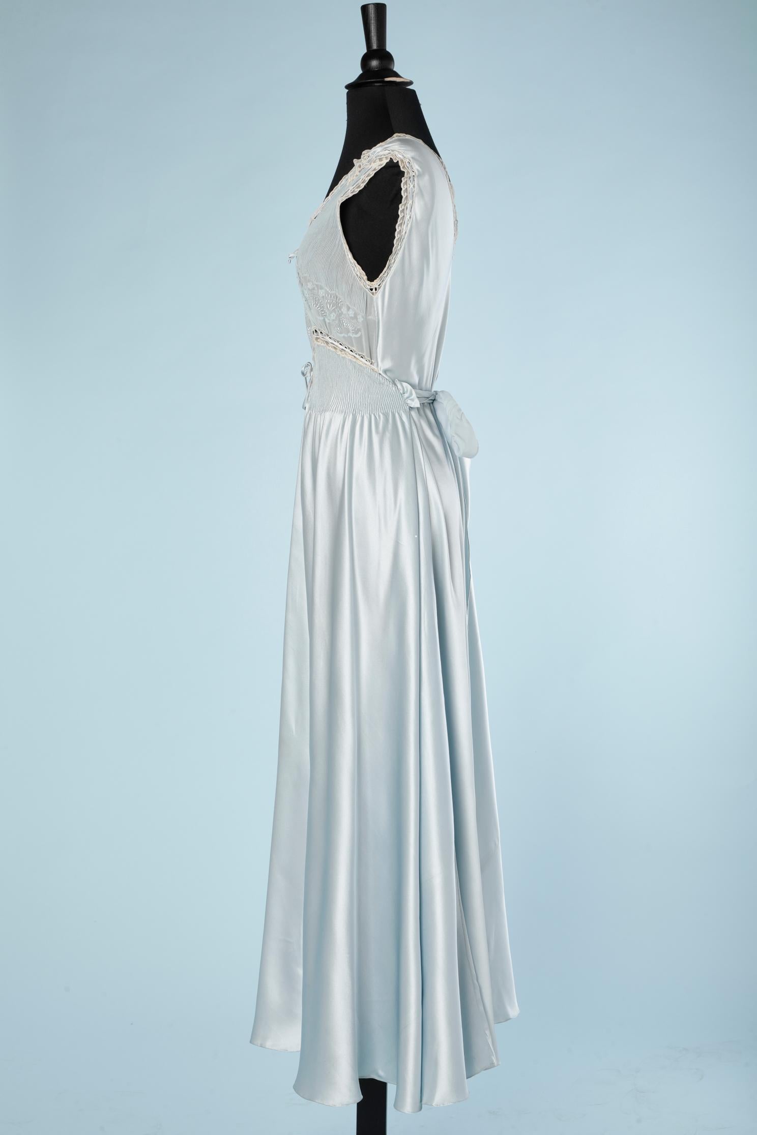Pale blue silk , lace and embroideries Sleeping gown Circa 1930 2