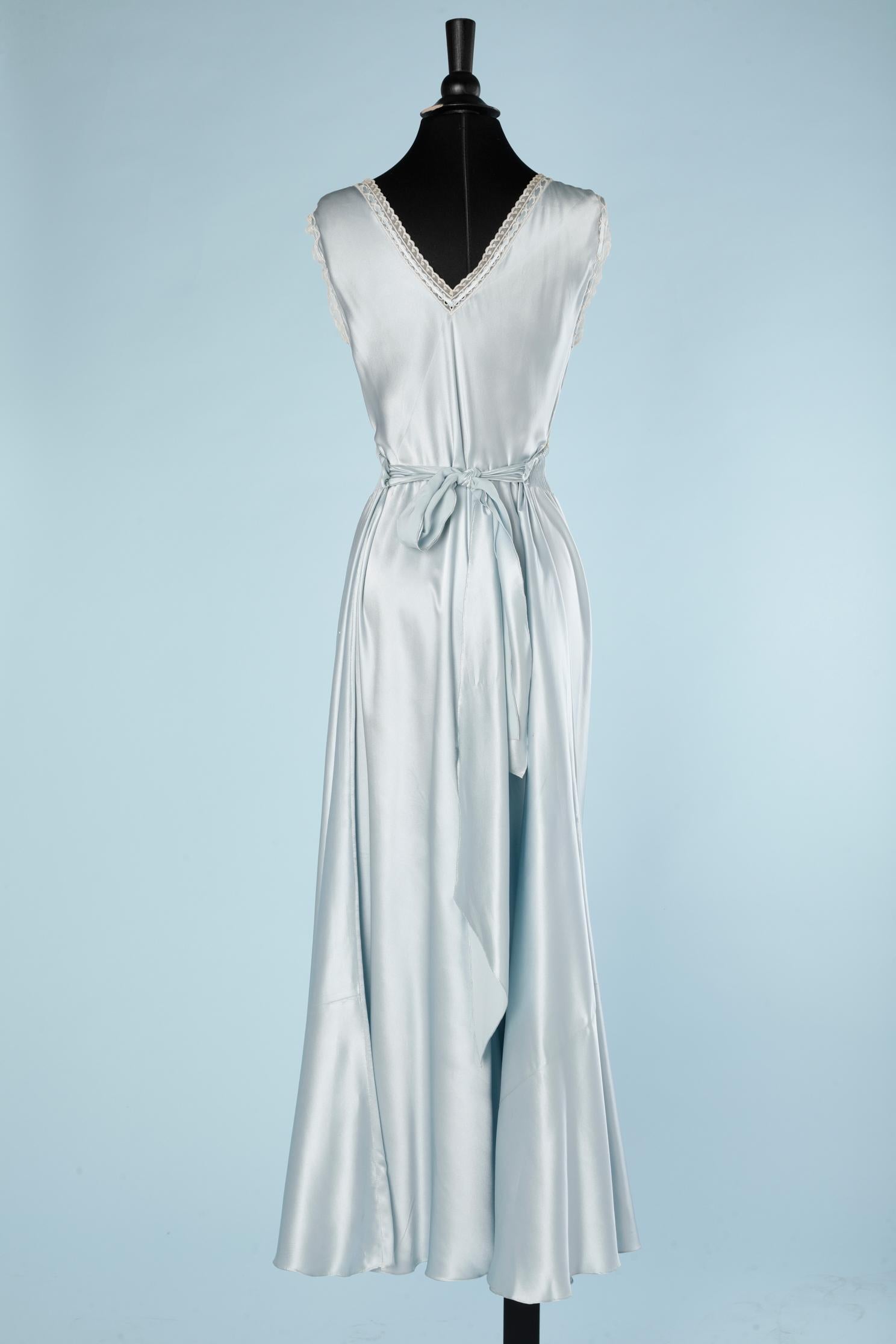 Pale blue silk , lace and embroideries Sleeping gown Circa 1930 3