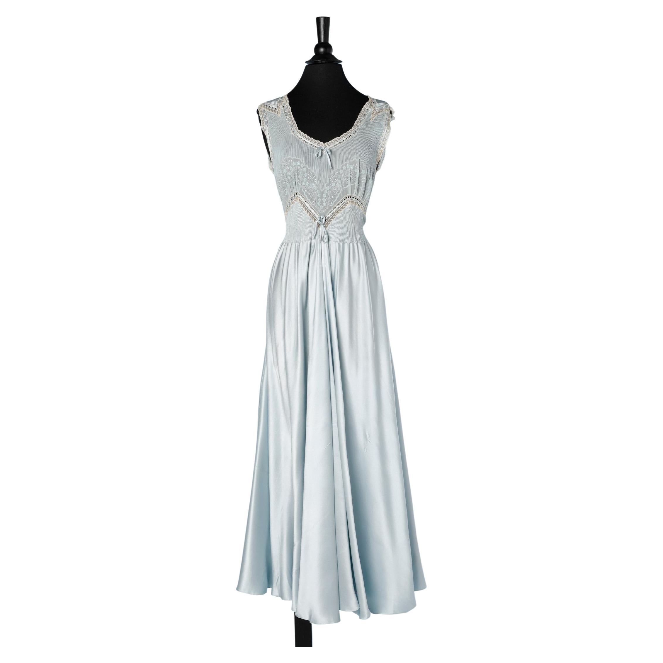 Pale blue silk , lace and embroideries Sleeping gown Circa 1930