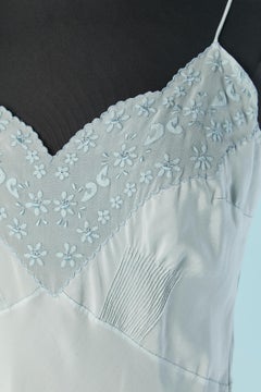 Pale blue silk slip dress with flower appliqué Circa 1930's