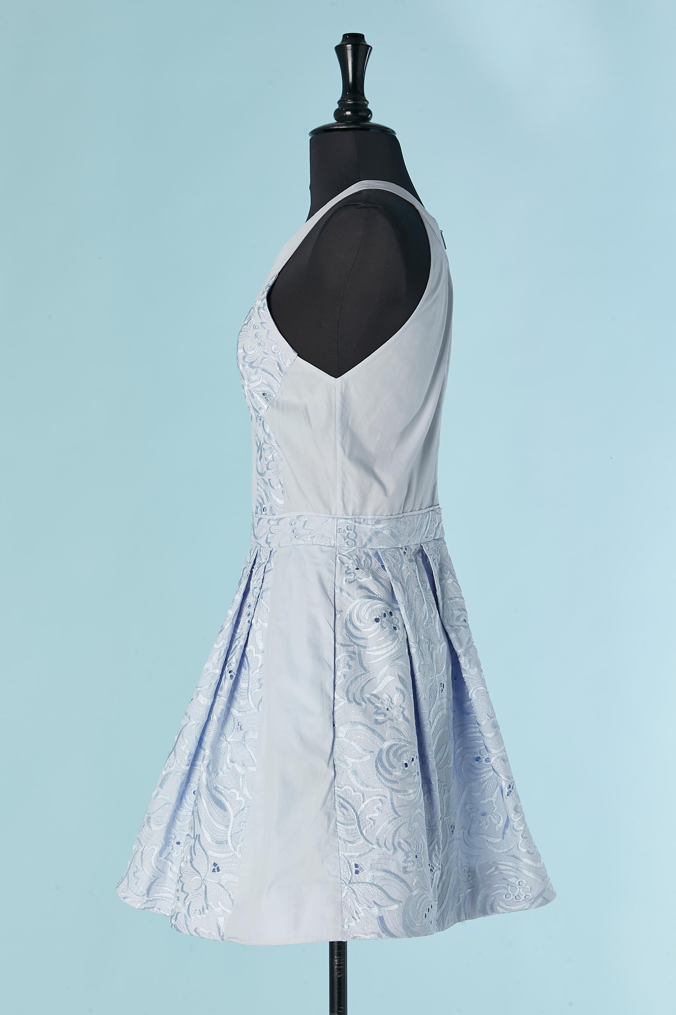 Pale blue sleeveless cotton dress with thread embroidery ROBERTO CAVALLI For Sale 1