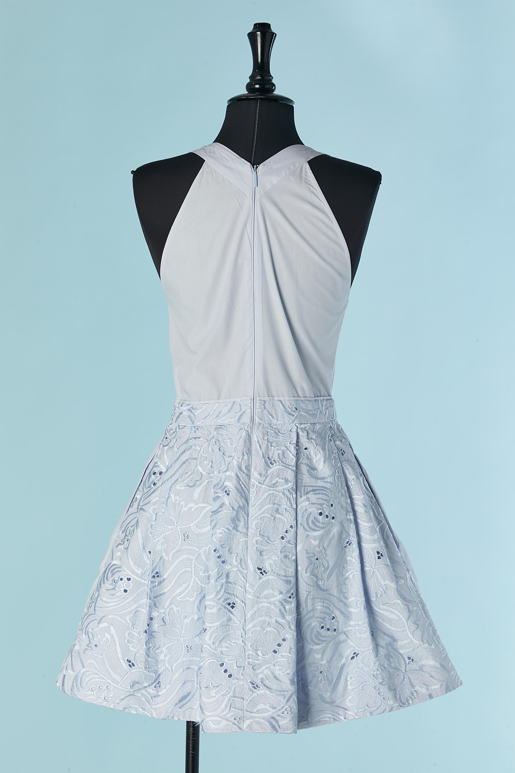 Pale blue sleeveless cotton dress with thread embroidery ROBERTO CAVALLI For Sale 2