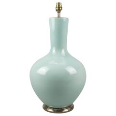 Pale Blue Straight Necked Chinese Table Lamp 
