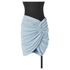 Pale blue striped jersey draped asymmetrical skirt ALEXANDRE VAUTHIER