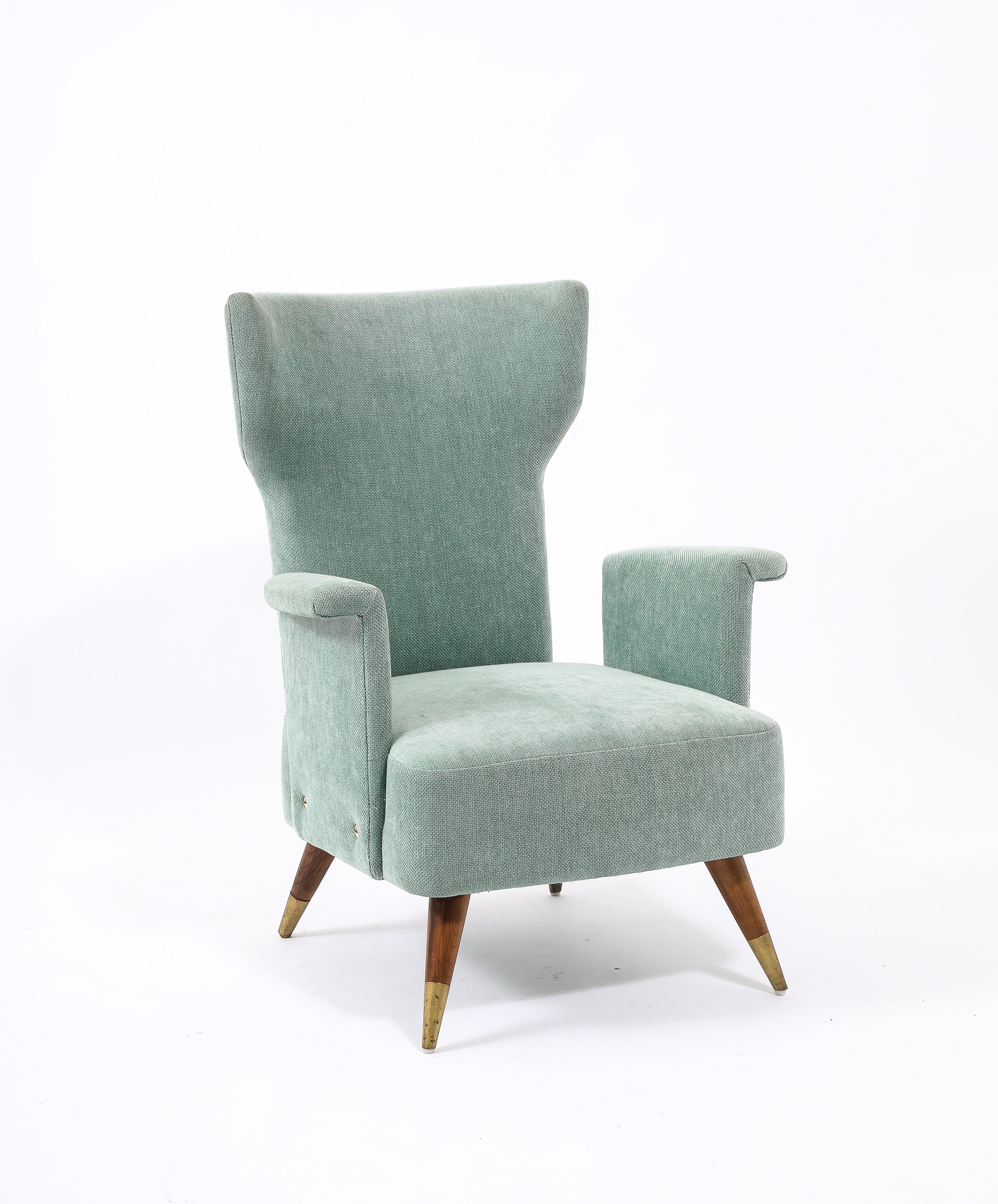 Pale Blue Tall Italian Wingchairs, Italy 1950's For Sale 4