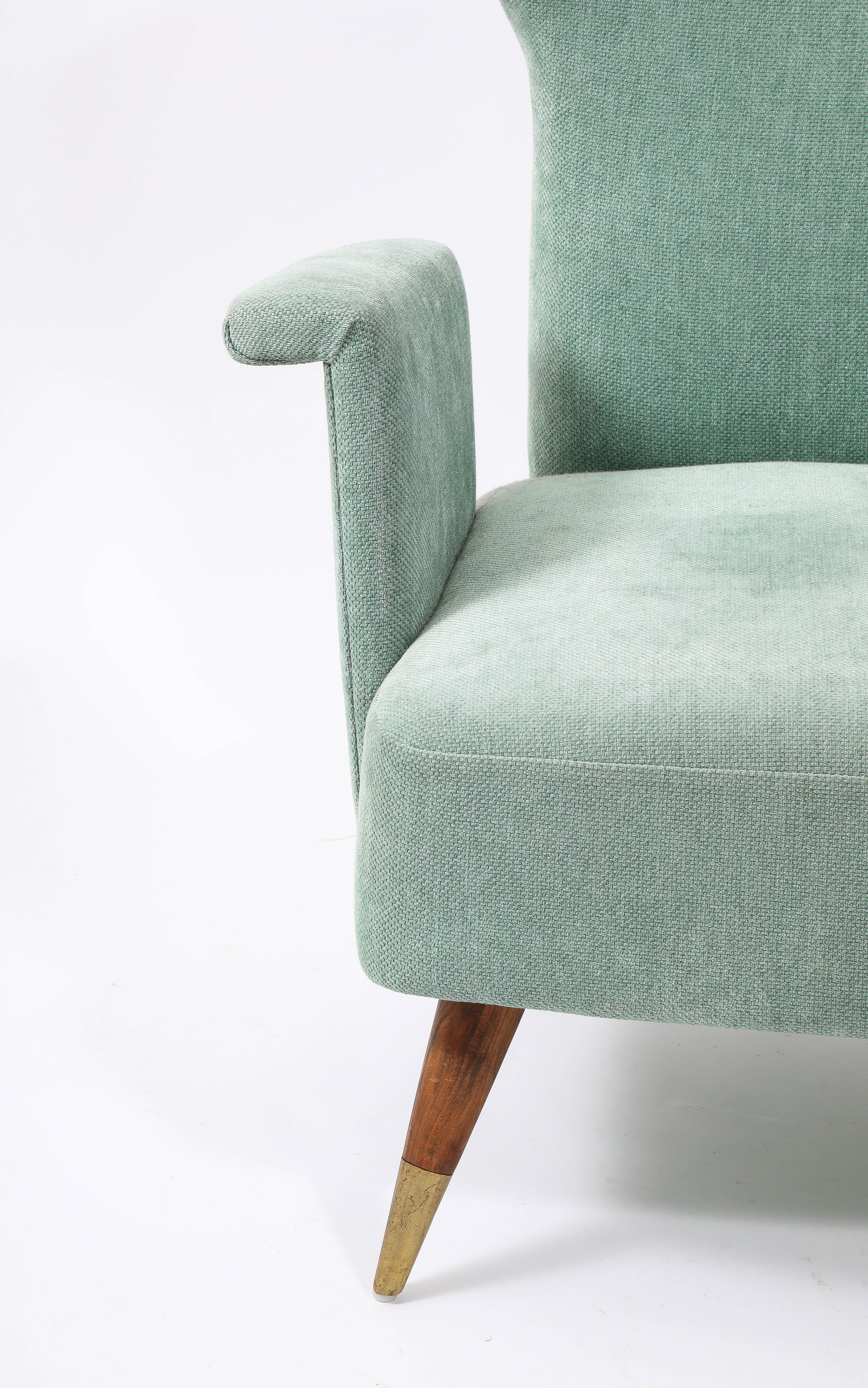 Pale Blue Tall Italian Wingchairs, Italy 1950's For Sale 7