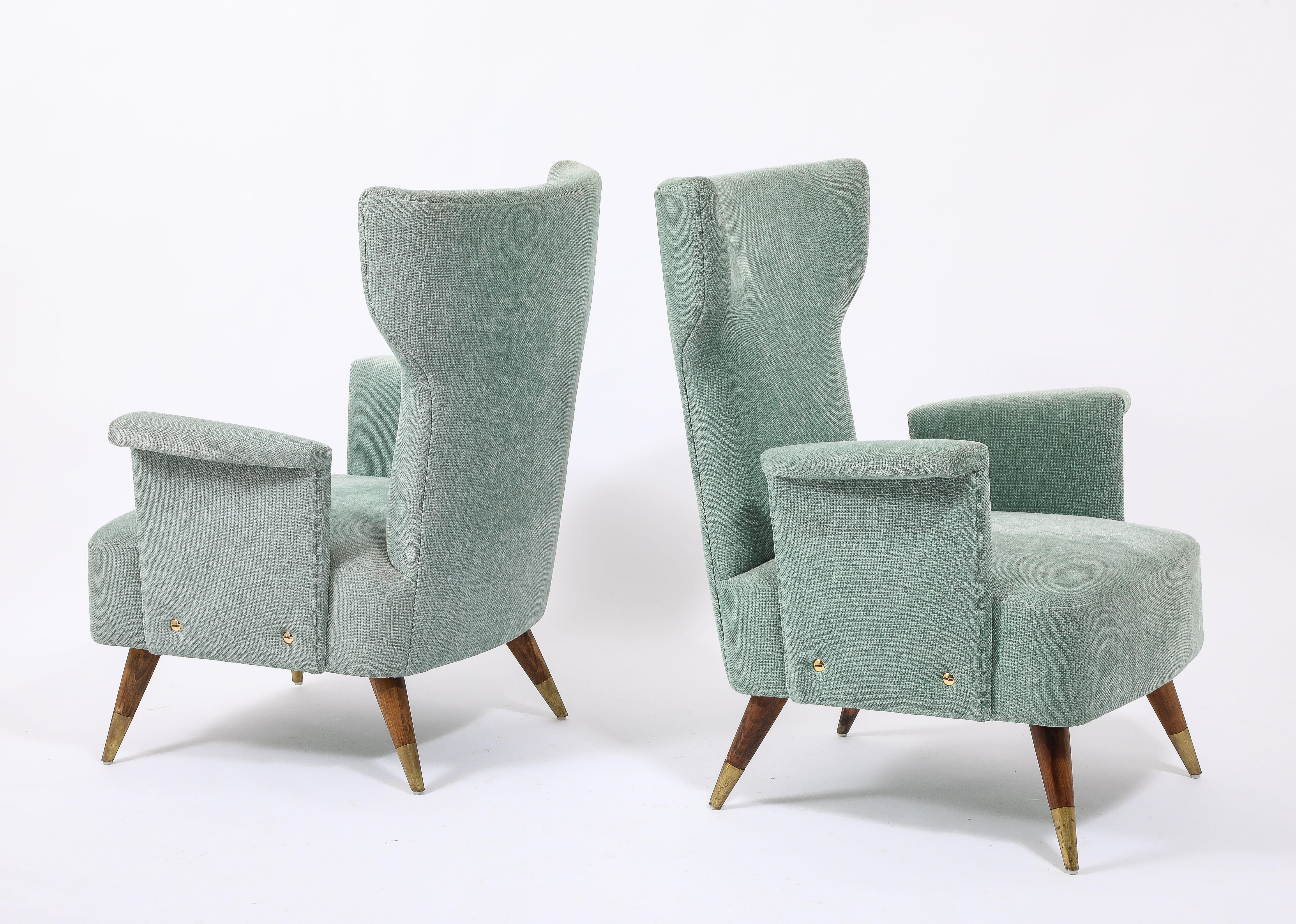 Mid-Century Modern Pale Blue Tall Italian Wingchairs, Italy 1950's For Sale