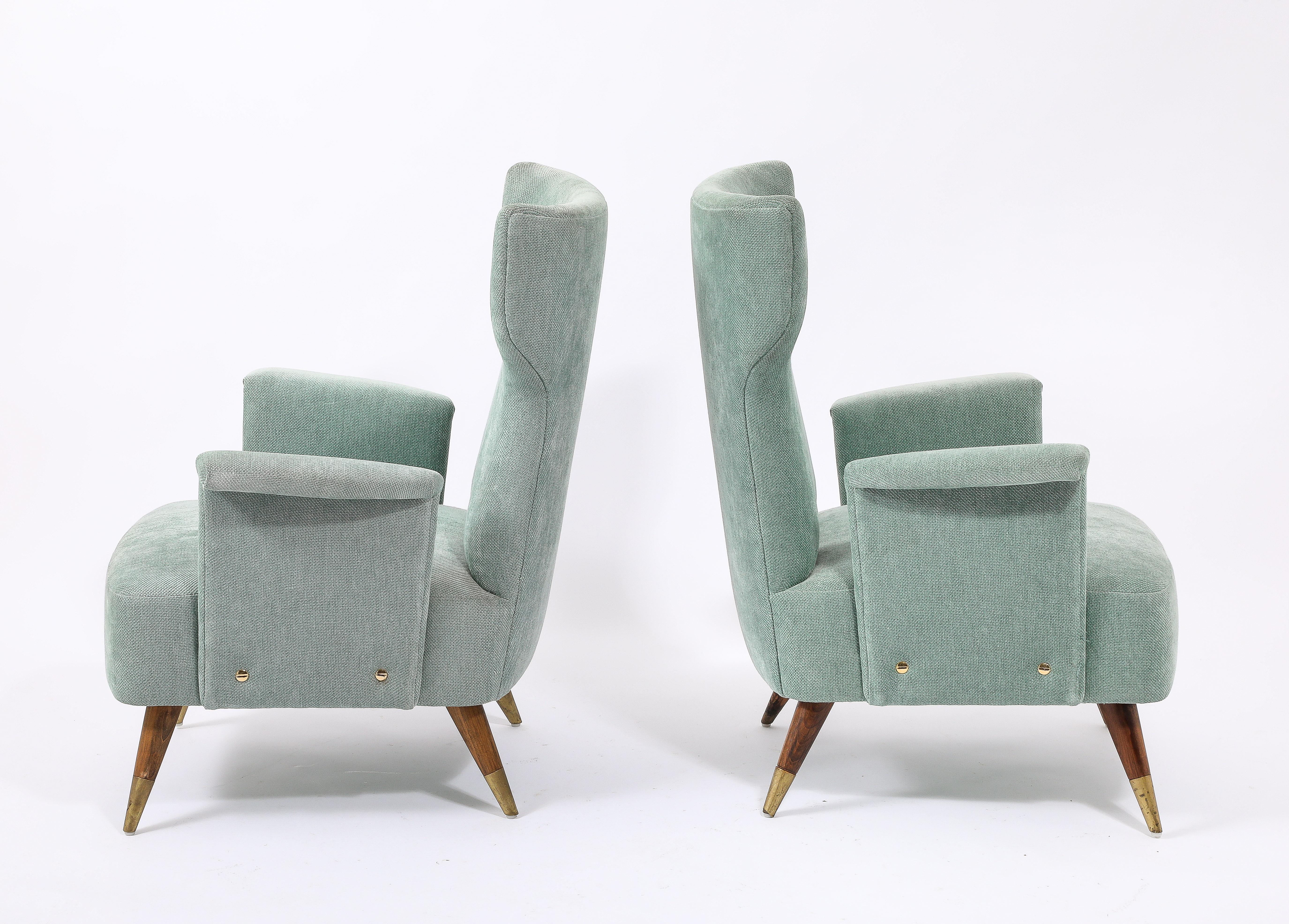 Pale Blue Tall Italian Wingchairs, Italy 1950's In Good Condition For Sale In New York, NY