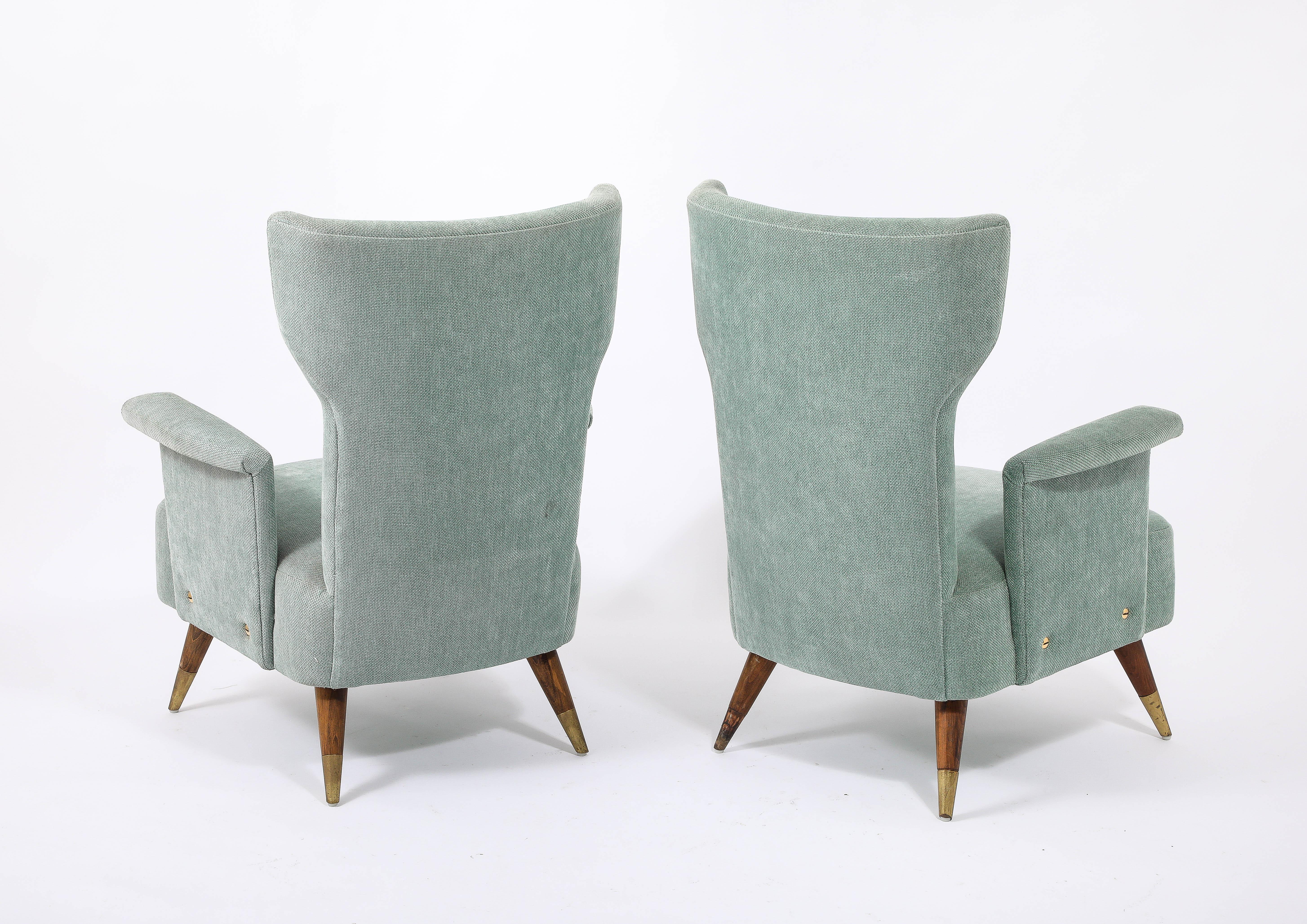 20th Century Pale Blue Tall Italian Wingchairs, Italy 1950's For Sale