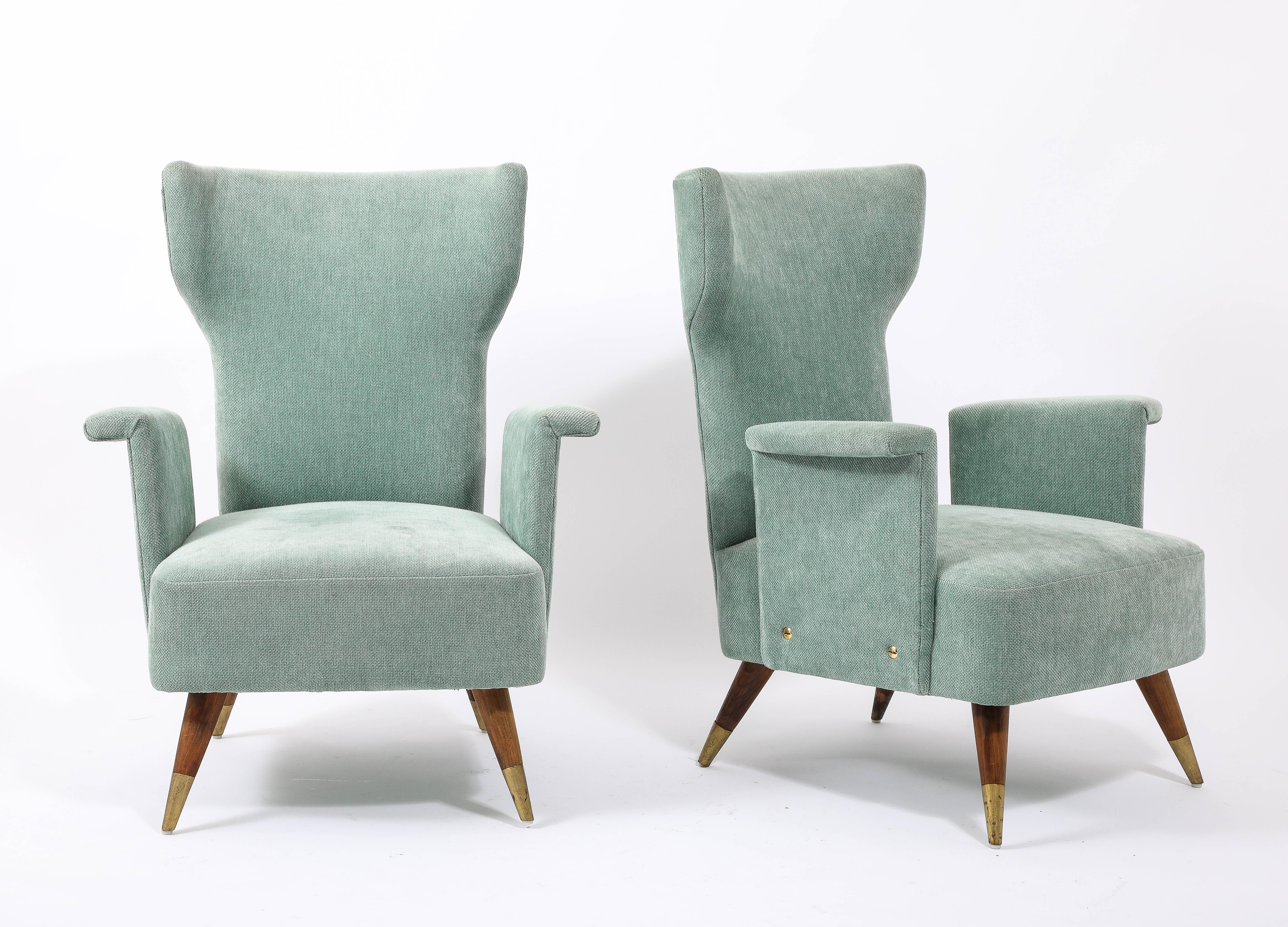 Pale Blue Tall Italian Wingchairs, Italy 1950's For Sale 1