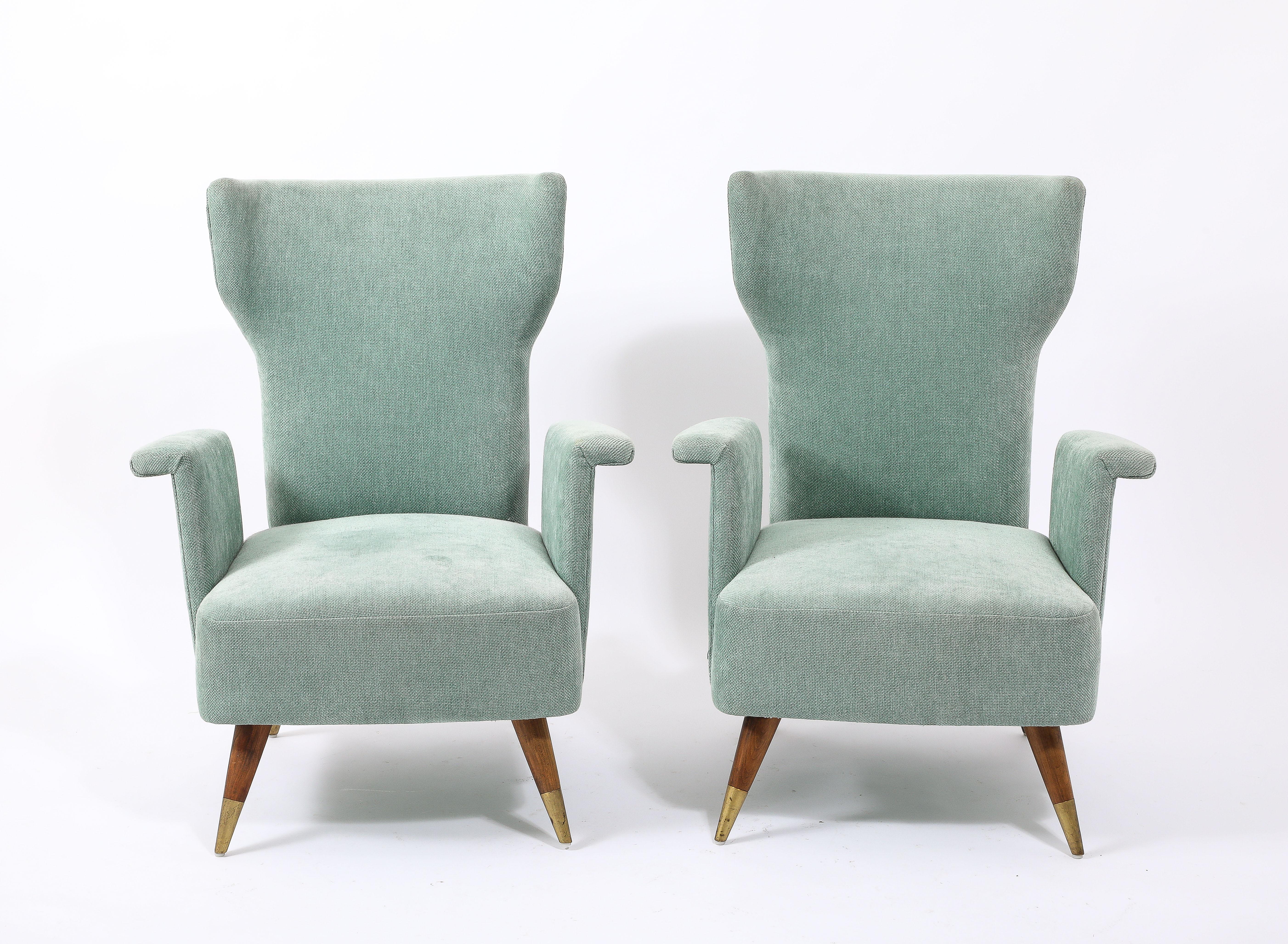 Pale Blue Tall Italian Wingchairs, Italy 1950's For Sale 2