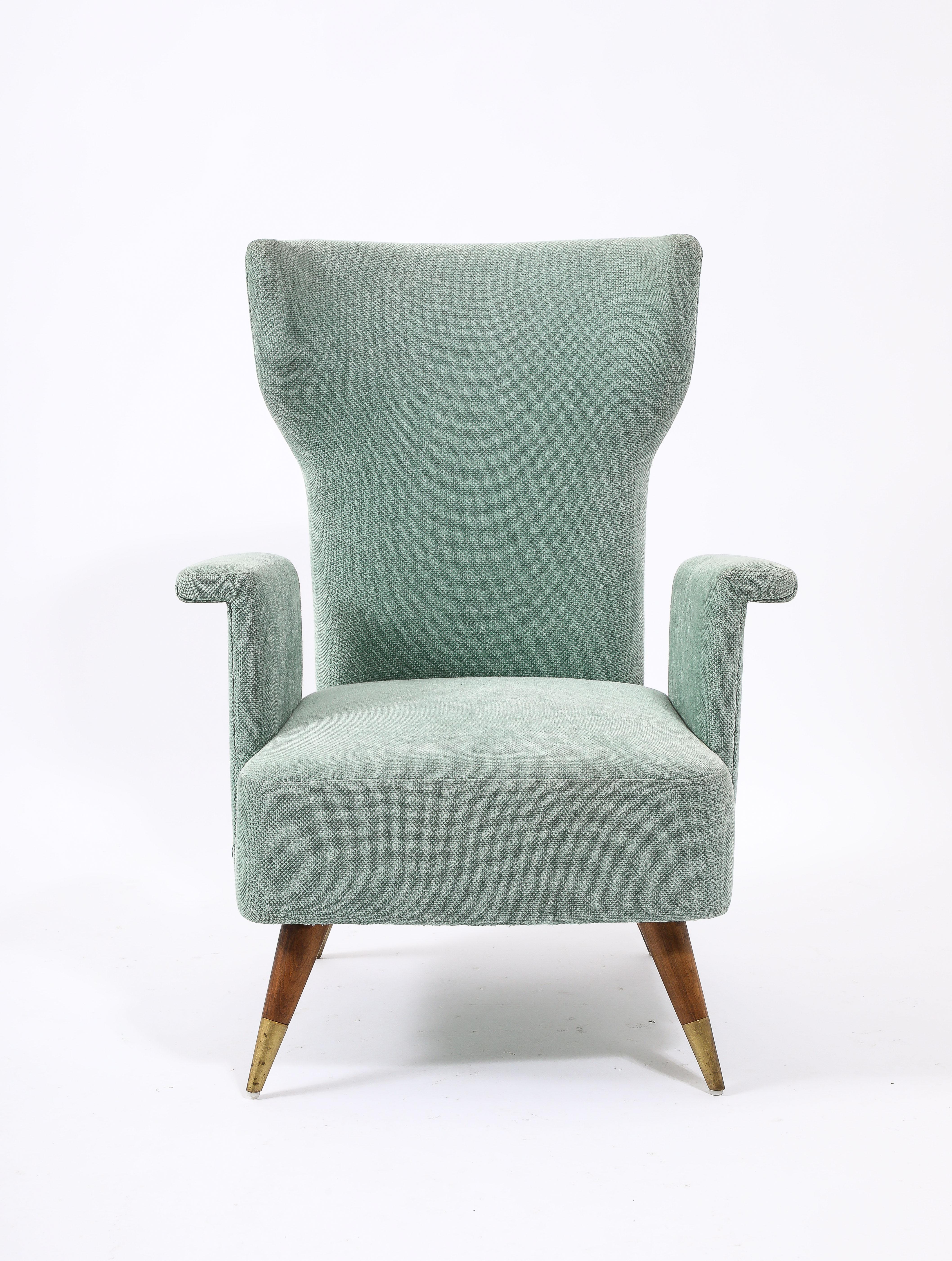 Pale Blue Tall Italian Wingchairs, Italy 1950's For Sale 3
