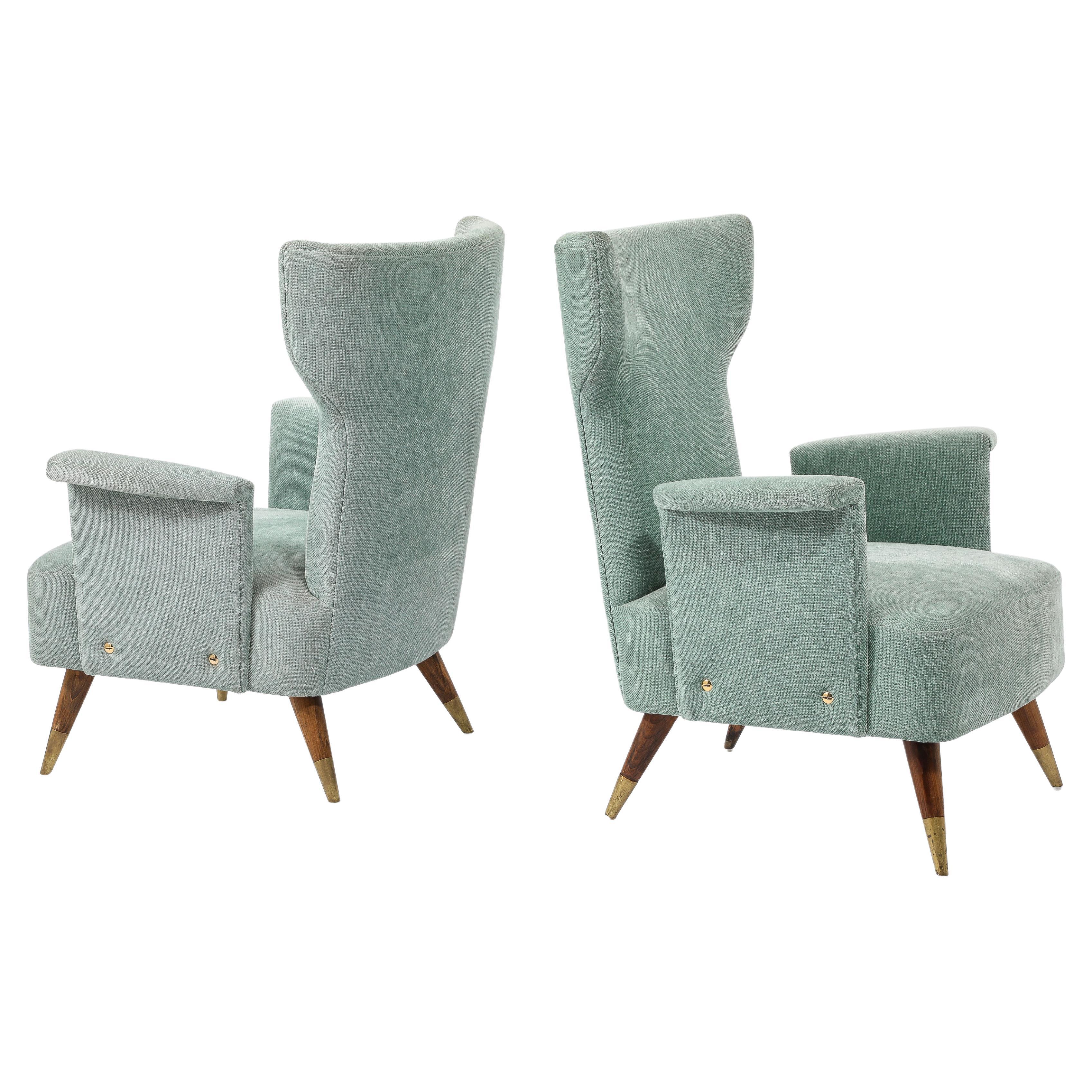 Pale Blue Tall Italian Wingchairs, Italy 1950's For Sale