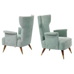 Pale Blue Tall Italian Wingchairs, Italy 1950's