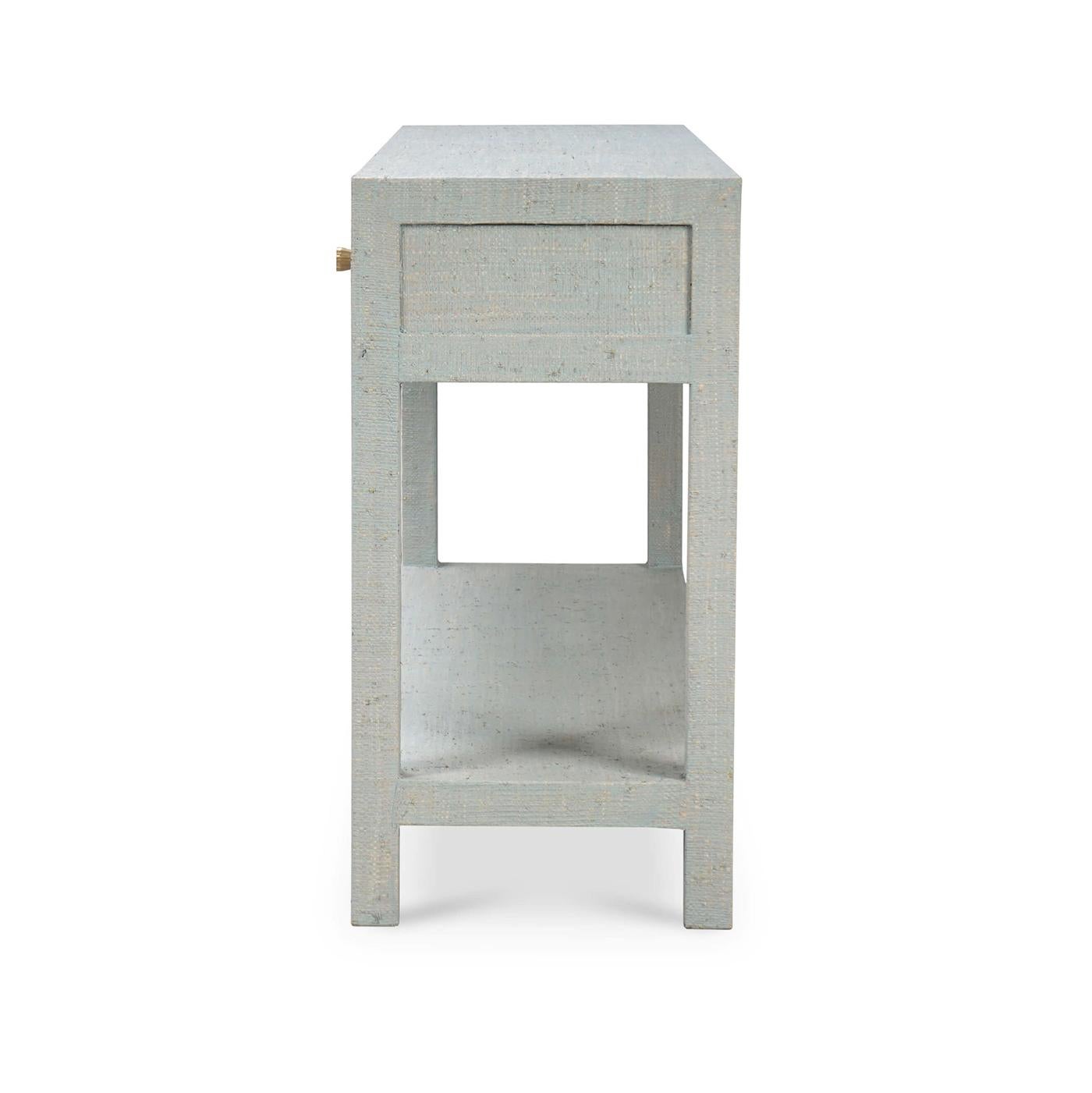 Asian Pale Blue Washed Raffia Console Table For Sale