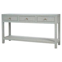 Pale Blue Washed Raffia Console Table
