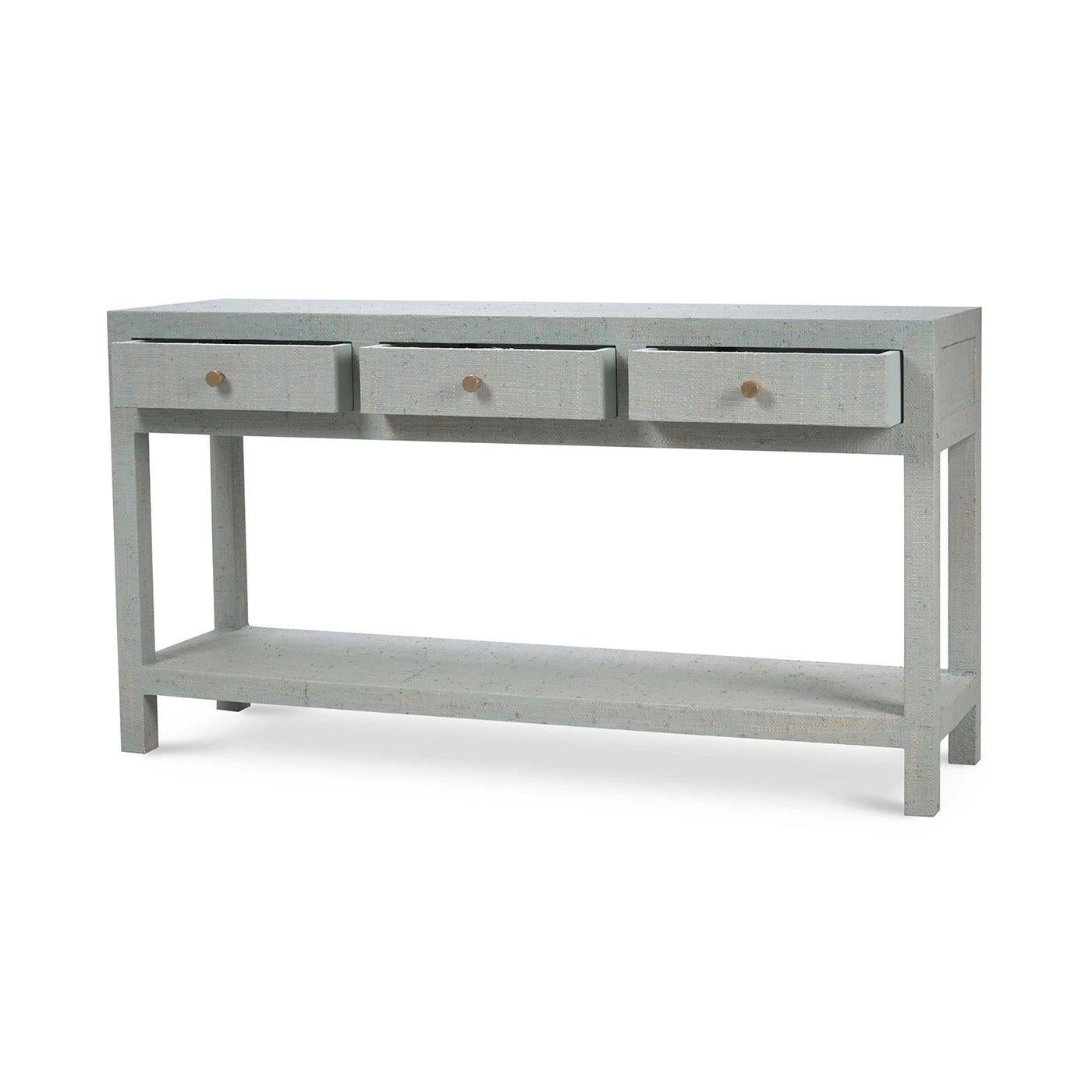 Modern Pale Blue Washed Raffia Console Table - Open Box For Sale