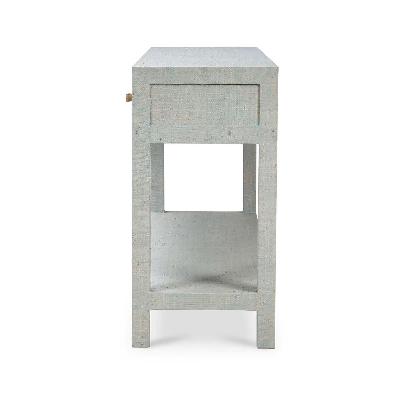 Contemporary Pale Blue Washed Raffia Console Table - Open Box For Sale