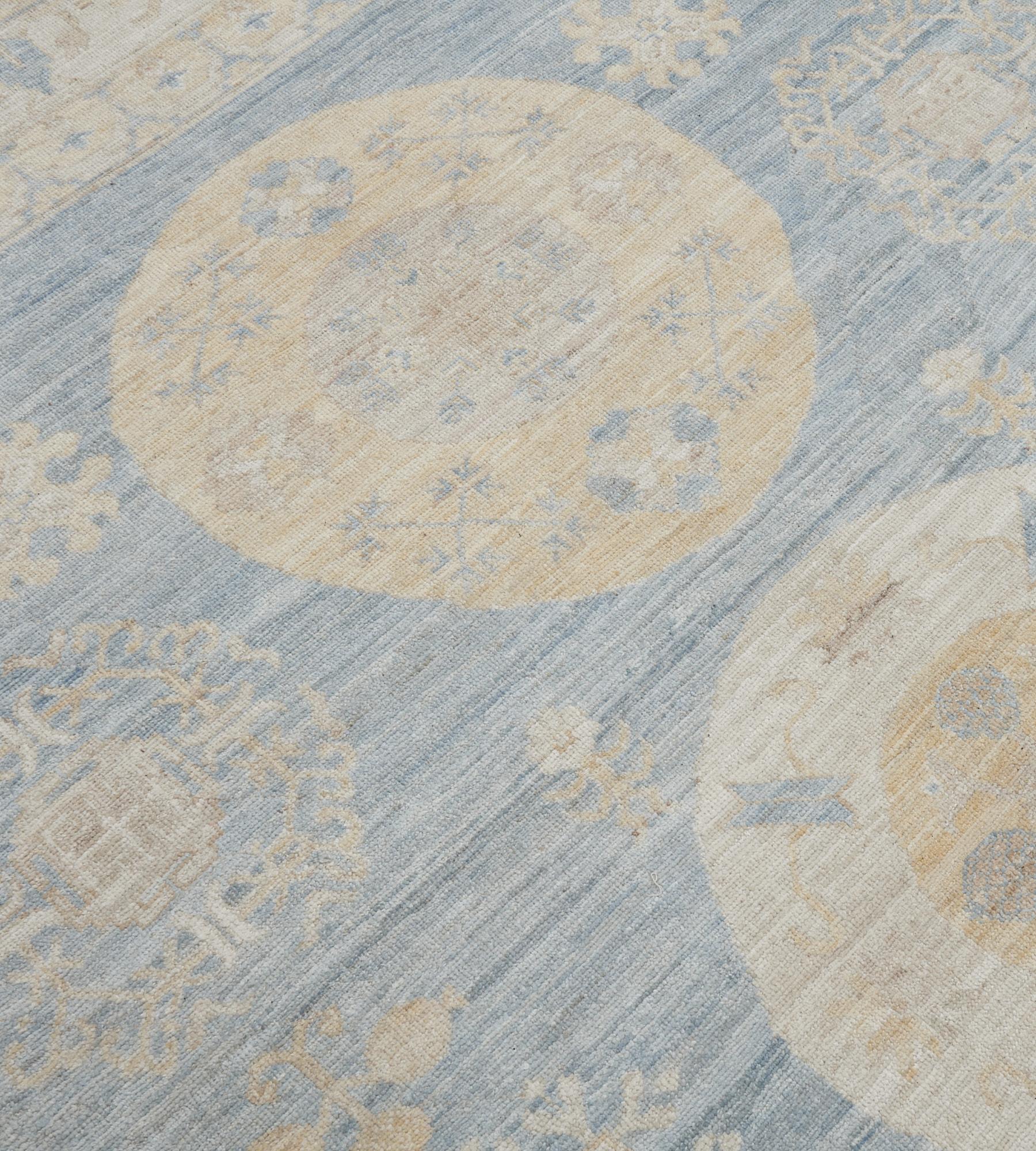 Pale-Blue Wool Handwoven Revival Khotan Rug 1