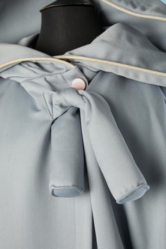 Pale blue wool oversize coat with hood and leather piping Thierry Mugler