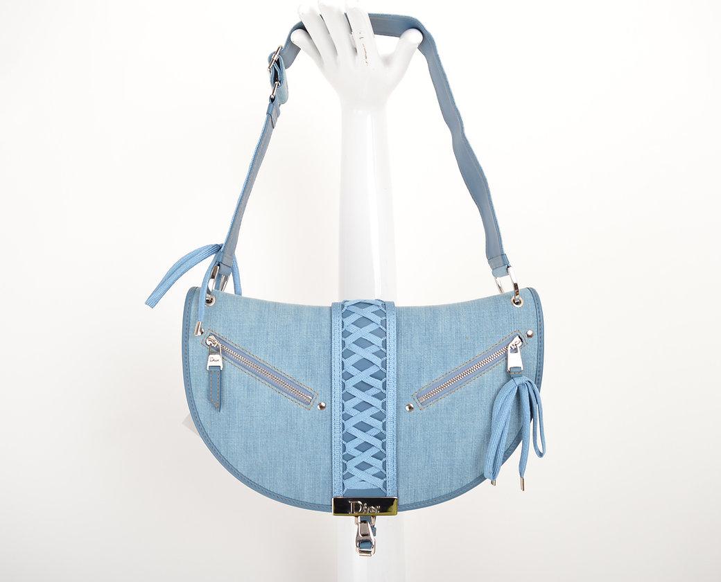 Pale Blue Y2K Denim Christian Dior 'Admit It' Corset Saddle Shoulder Bag 7
