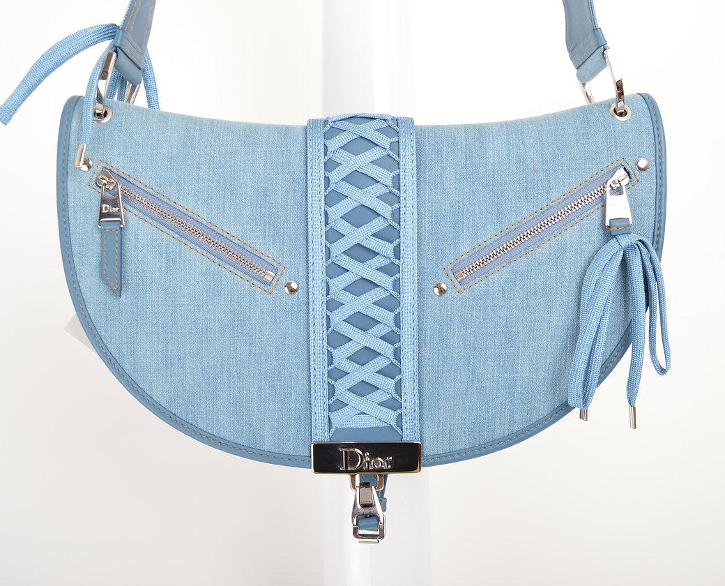 Pale Blue Y2K Denim Christian Dior 'Admit It' Corset Saddle Shoulder Bag In Excellent Condition In Sheffield, GB
