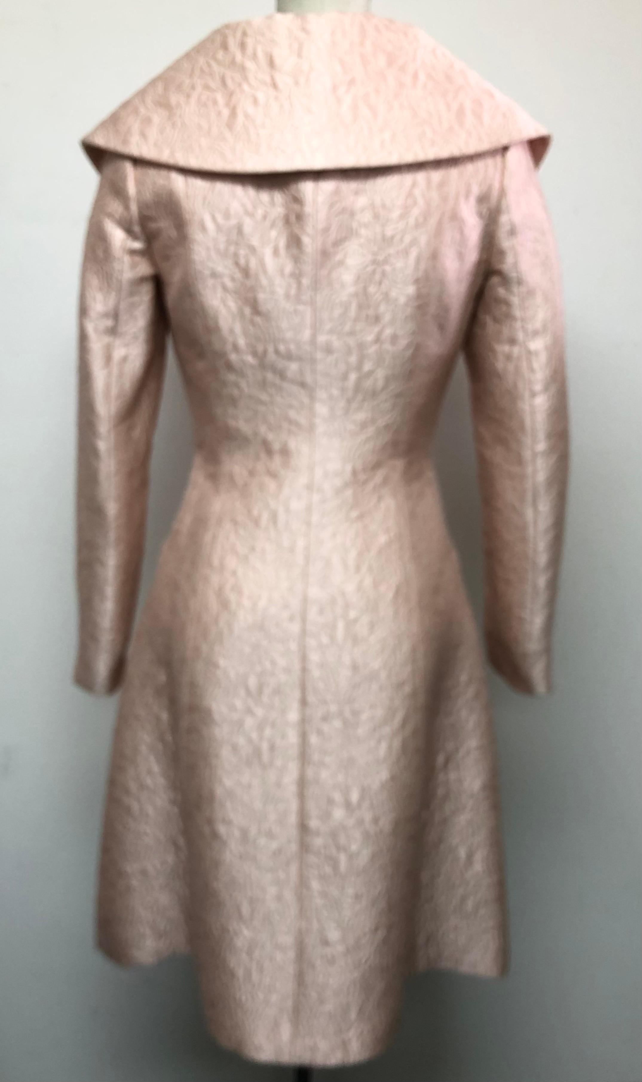 Pale Blush Matelasse Portrait Collar Double Breasted Coat with Diamonte Buttons 6