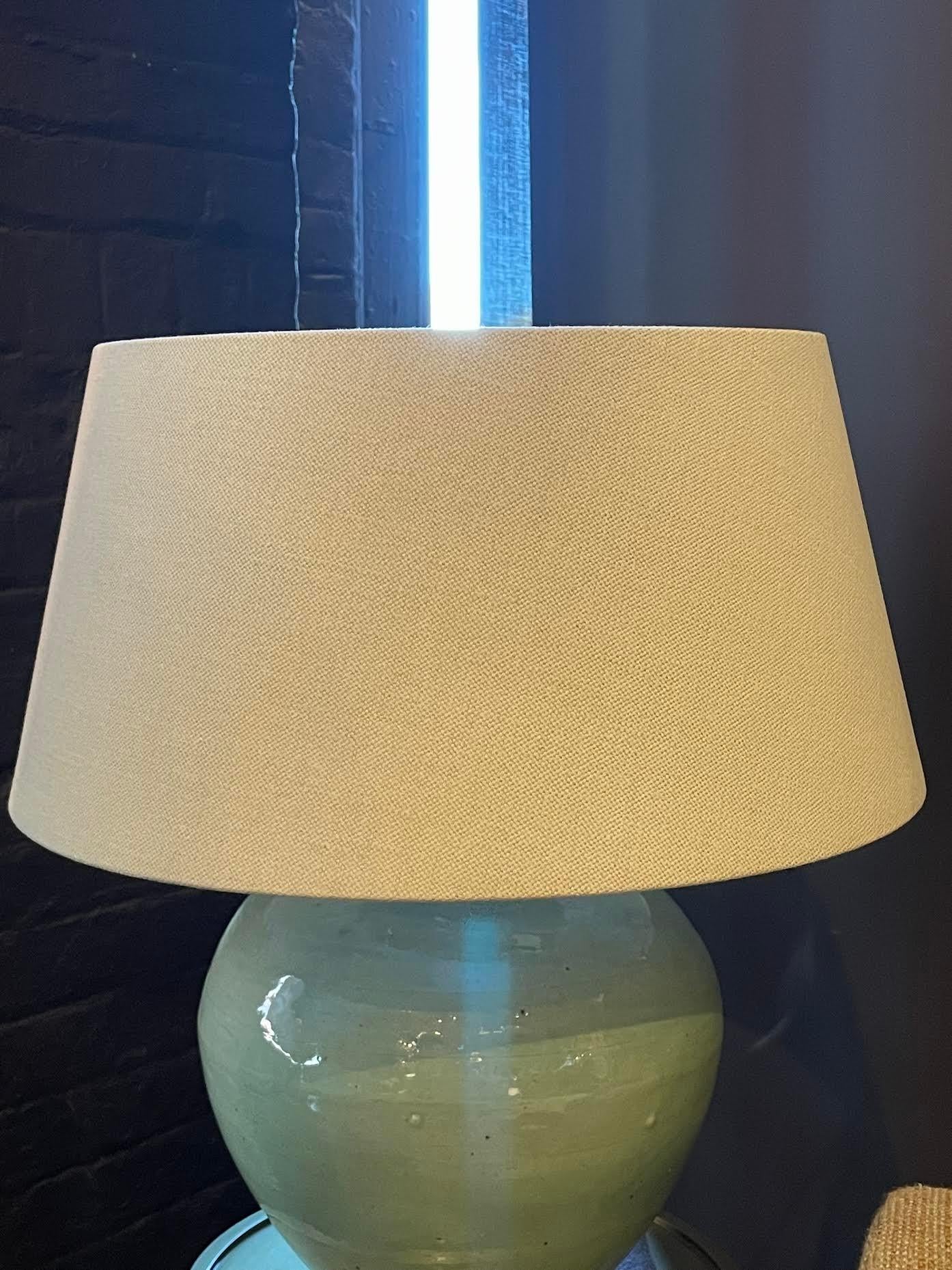 Pale Celadon Glaze Ceramic Pair Of Lamps, China, Contemporary 2
