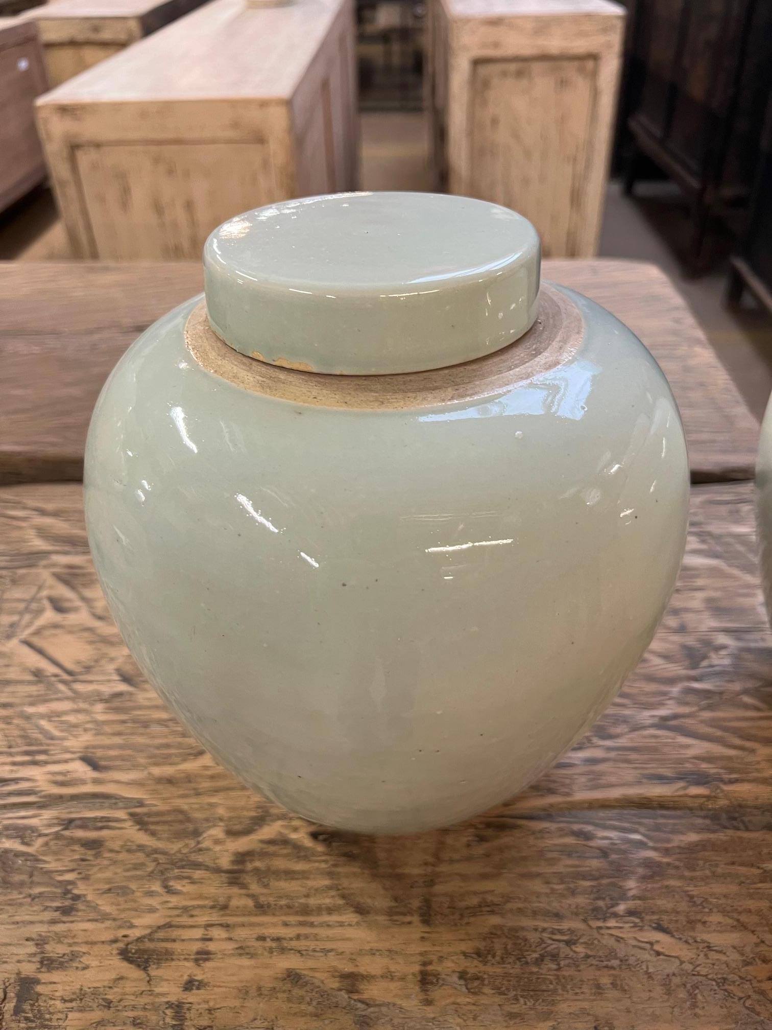 Cinese Vaso con coperchio in celadon pallido, Cina, Contemporaneo in vendita